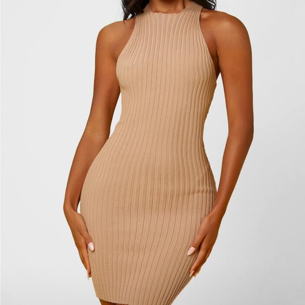 SHEIN Tan Ribbed Mini Dress - Picture 2 of 5